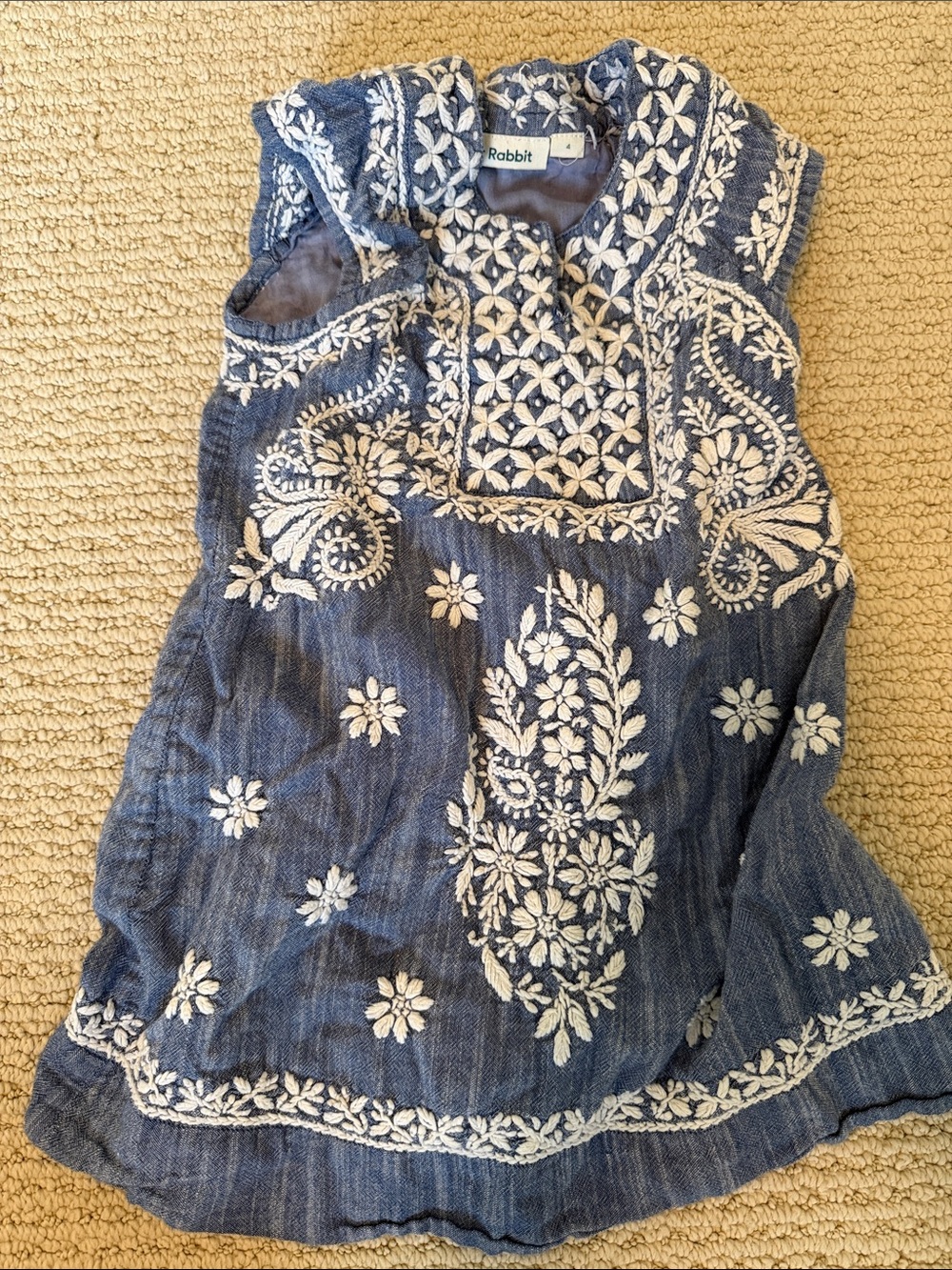 Roller Rabbit Blue Chambray Tunic with White Embroidery